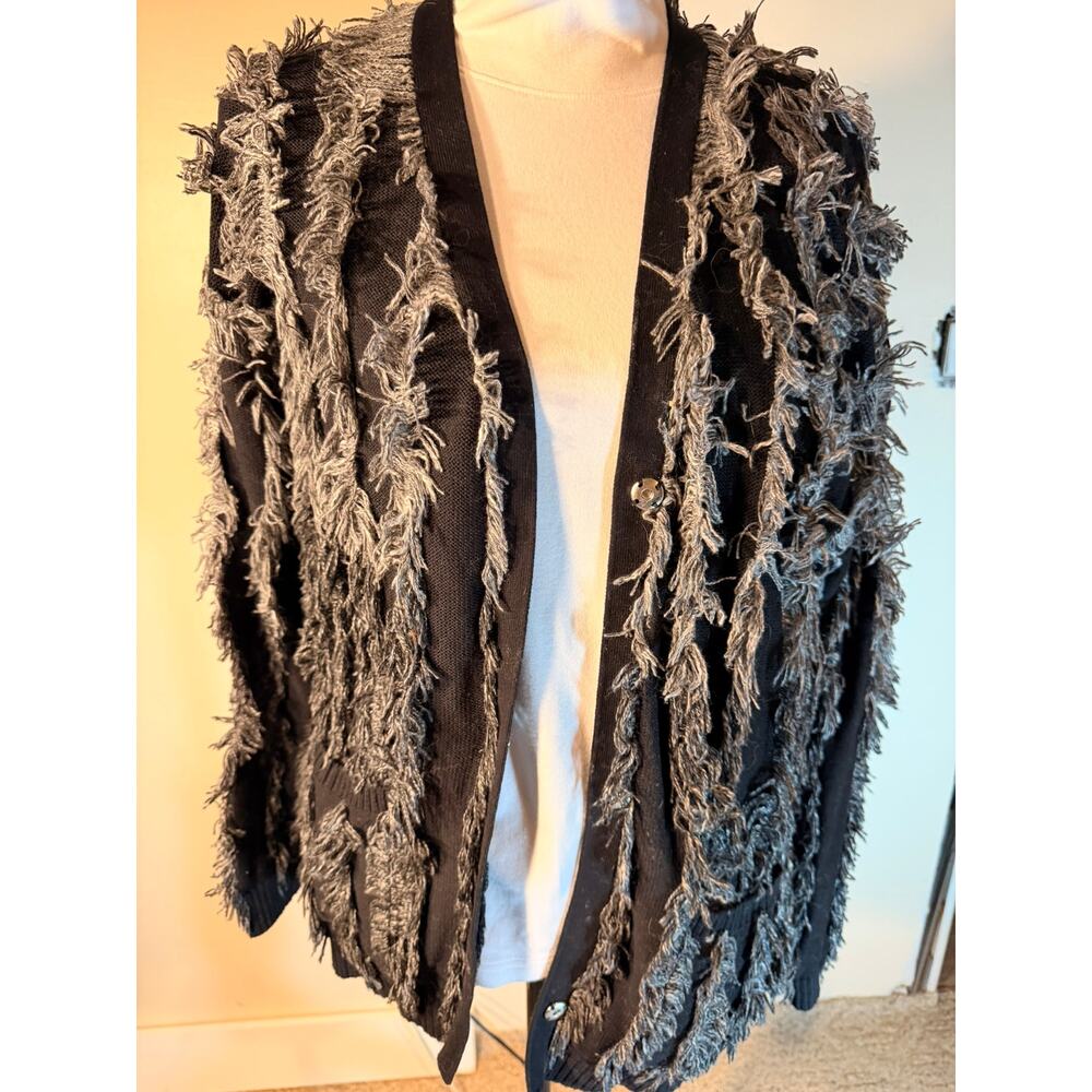 Grey Black Shag Fringe Tunic XL (358)